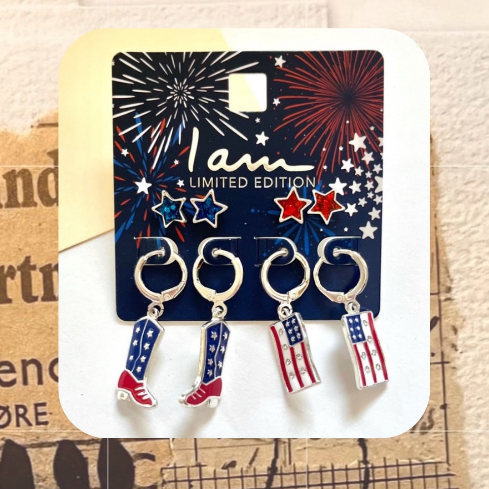 Limited Edition Red White Blue July 4th Pair Of 4 Earrings Set
